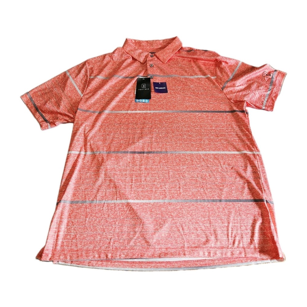 NWT PGA Tour Mens Polo Short Sleeve Collar XXL Reflective Neon Salmon Pink